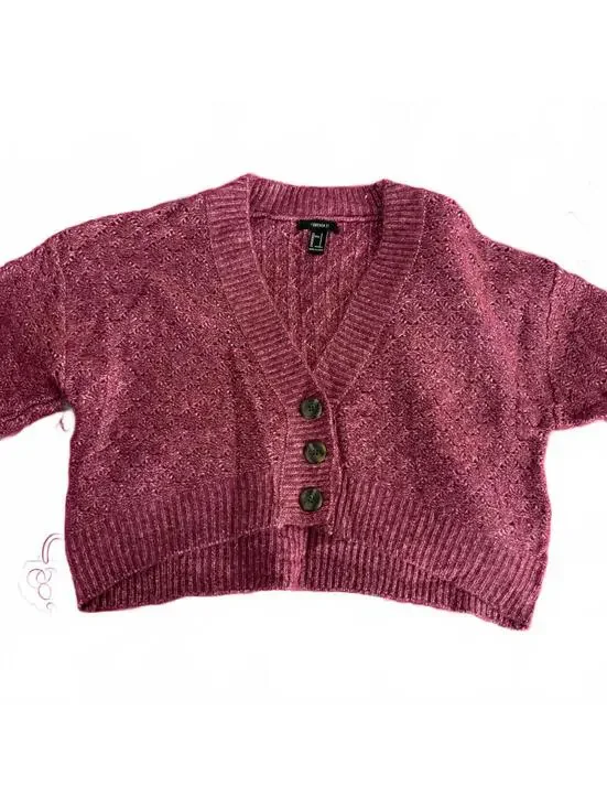 Forever 21 Berry Maroon Button Crop Cardigan- Size Small - Picture 3 of 7